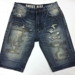 Smoke Rise Distressed Destroyed Jeans Shorts 32